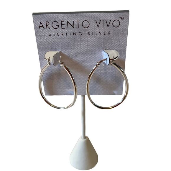 Argento Vivo Sterling Silver Oval Hoops. - Picture 1 of 5